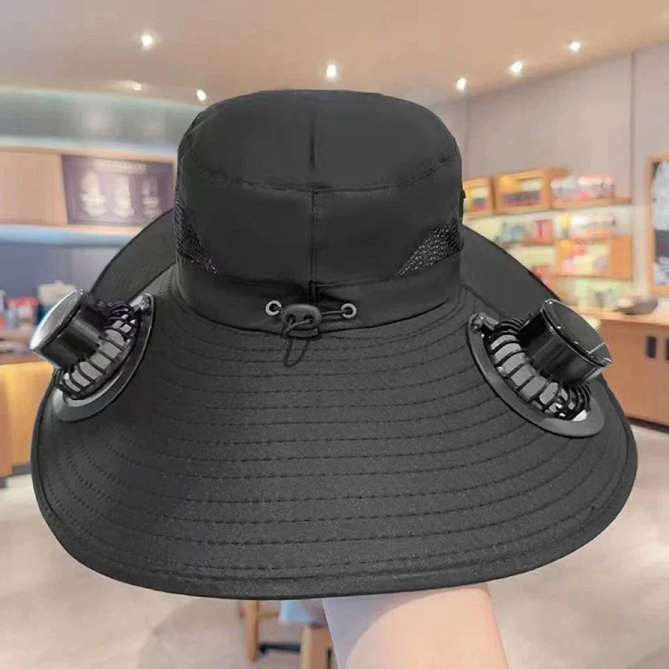 Solar & USB Powered Fan Outdoor Fishing Hat Sunscreen Sun Hat with Dual Fan New